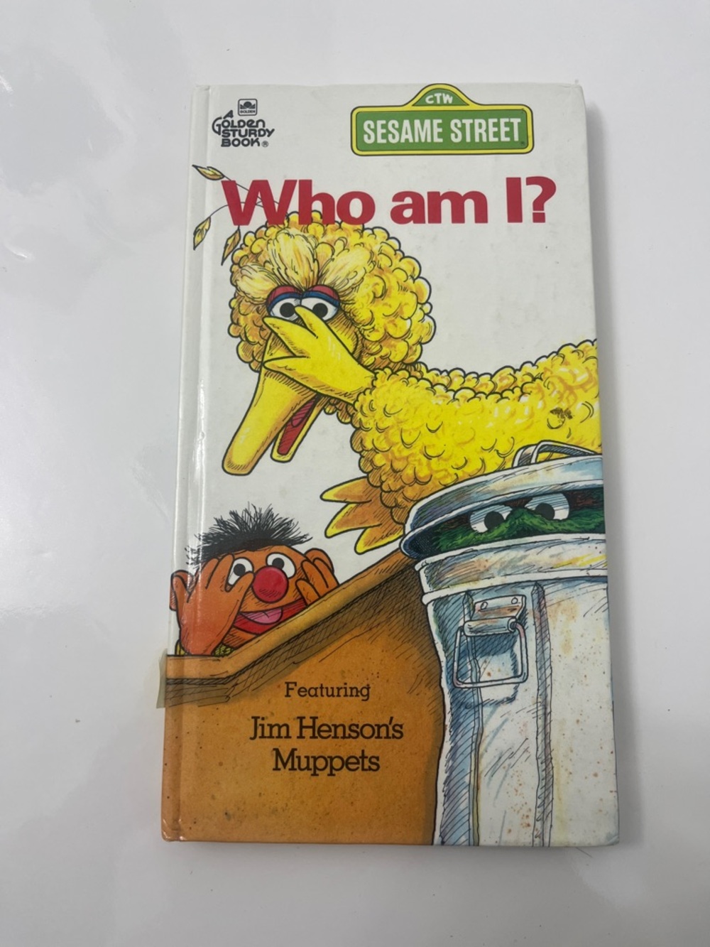Vintage Sesame Street who am I Book Cover Featuring Big Bird and Ernie - Yellow